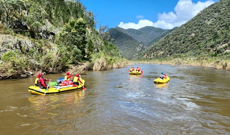 A whitewater rafting group travels down the Snowy River on a guided tour with Wieland Adventures in Kosciuszko National Park. Photo: Jayd Wieland &copy; Wieland Adventures  